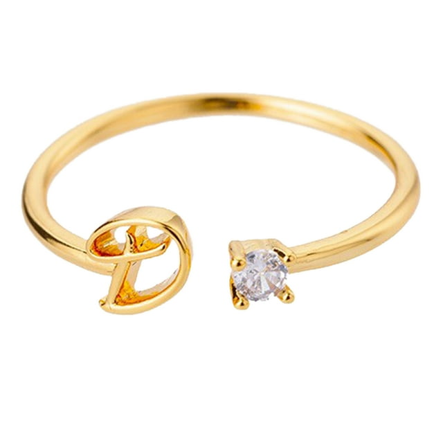 Oro Rhinestone 26 Anillo Inicial Joyería Letra Inicial Anillo Abierto con Rhinestone Anillo para Mujeres