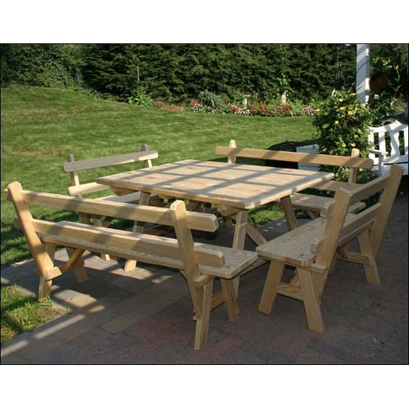 43" x 96" Treated Pine Wide Picnic Table with 4 Backed Benches