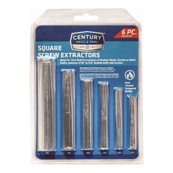 Century Drill & Tool 73214 Screw Extractor Set, Square Flute, 6-Pc. - Quantity 4