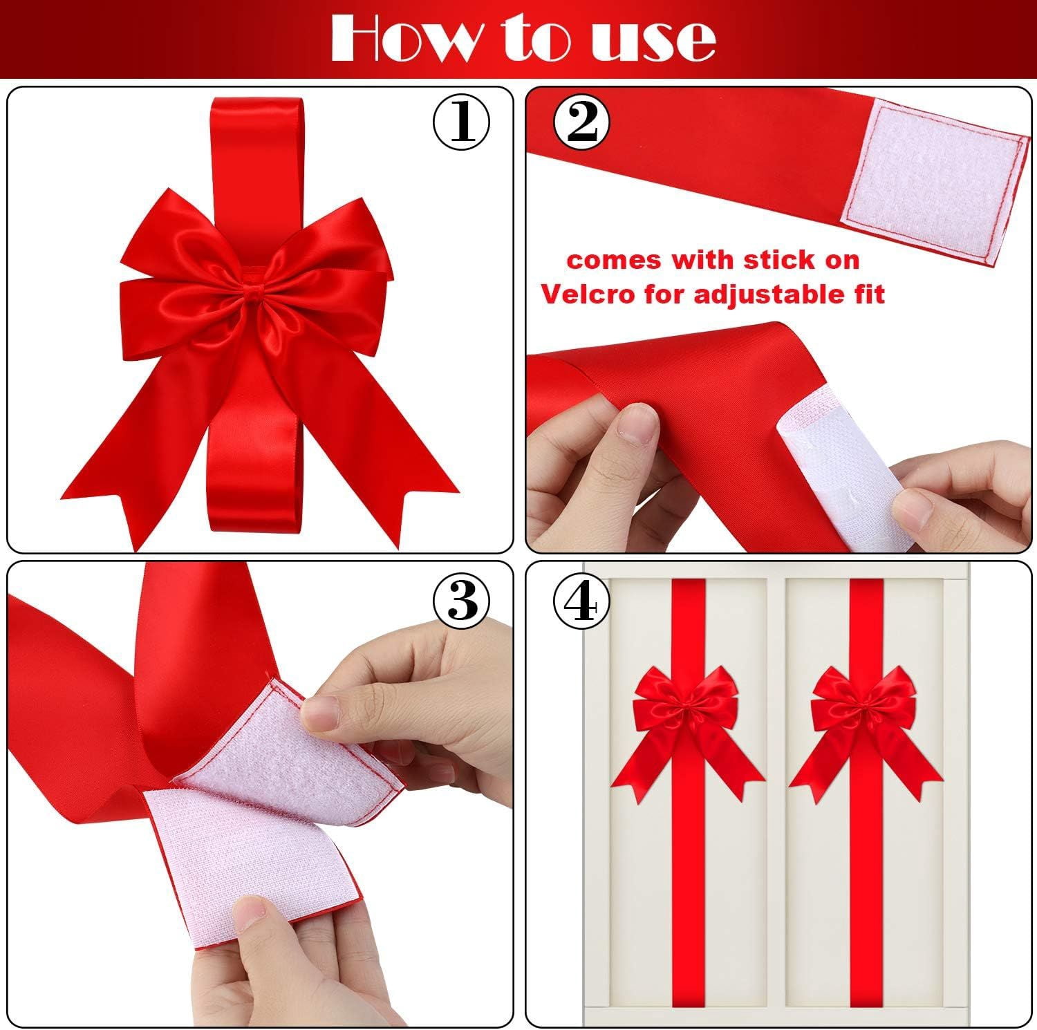 8 Pcs Christmas Cabinet Ribbons Bows for Kitchen 78.8 Inch Red Large Christmas Door Ribbon Cabinet Bows for Gifts Xmas Tree Home Wall Furniture Party Decorations