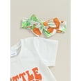 thumbnail image 5 of Toddler Baby Girl Easter Outfit 3M 12M 18M 2T 3T 4T Short Sleeve T-Shirts Carrot Print Flare Pants Headband 3Pcs Summer Clothes Set, 5 of 7