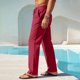 thumbnail image 5 of Pantalones de Cintura Elástica de Verano de Color Sólido Botón Cordón Pierna Recta, Pantalones de Pierna Recta Hombres Bolsillo Casual Salón, 5 of 7