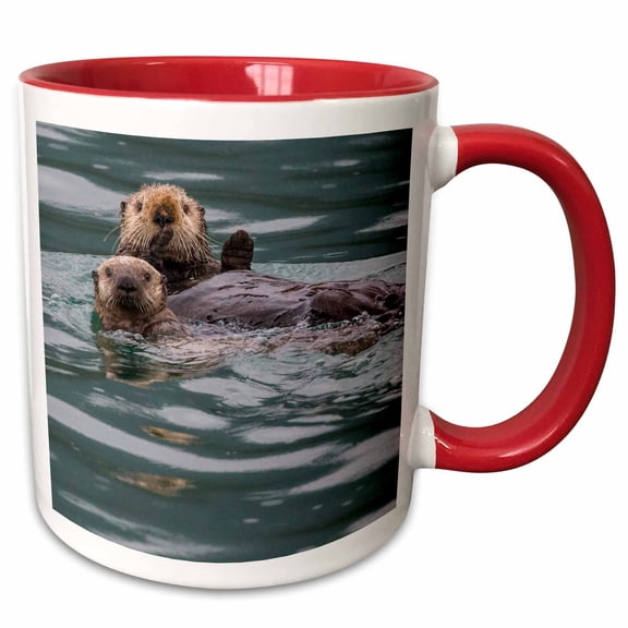 3drose, Sea Otter and Pup, Icy Strait, Alaska, Usa, 11oz Two-tone Red Mug