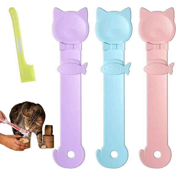 Bewudy 4PCS Cat Strip Feeders Spoon, Cat Treat Spoon Squeeze Pet Canned Food Scoops Cute Cats Treat Squeeze Spoons Lickable Wet Food Dispenser for Liquid Snack Puree Pet Supplies