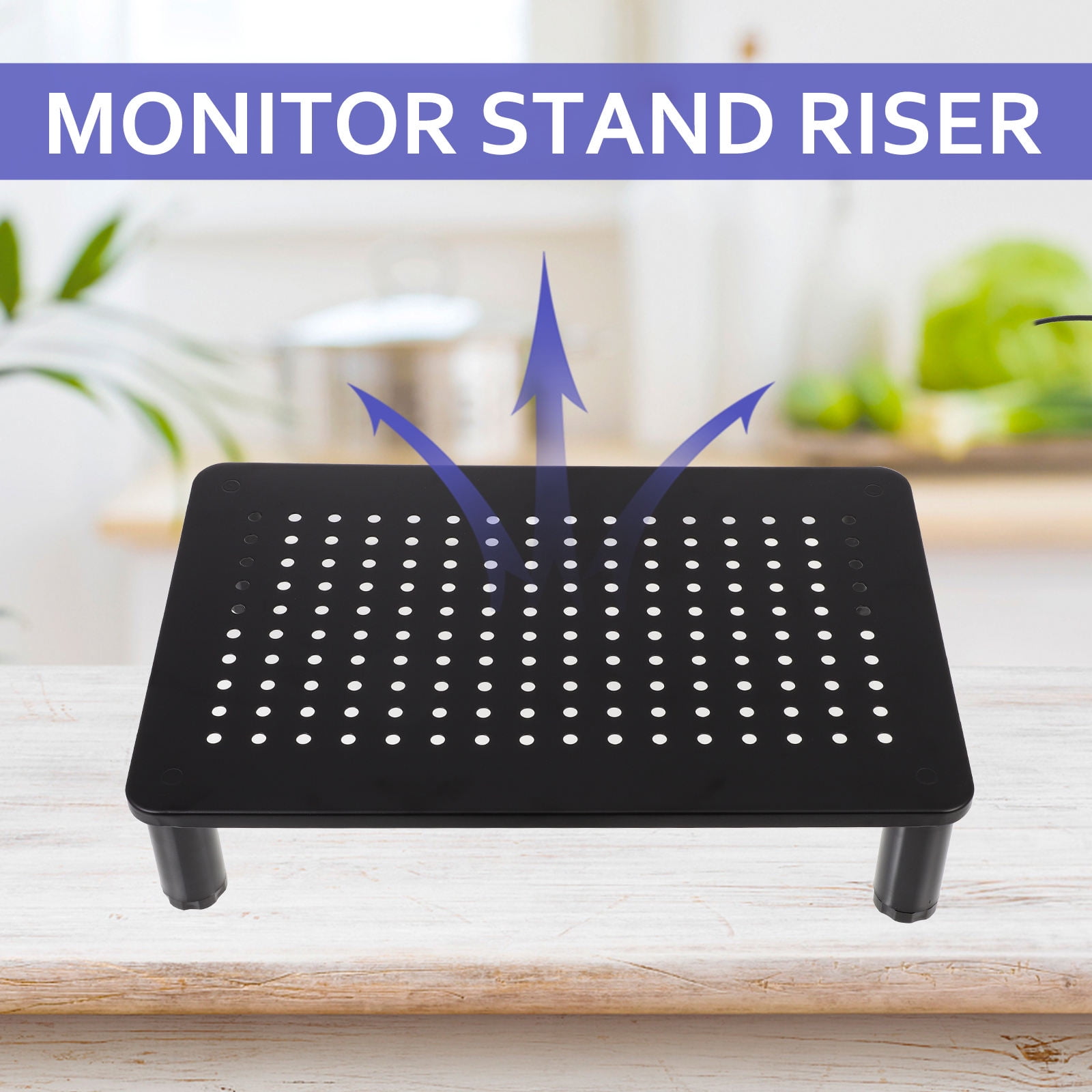 Homoyoyo Adjustable Desk Risers for Ergonomic Back & Neck Support, Black Plastic, 1 Set for Home Office Workstation