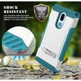 thumbnail image 3 of White/Turquoise Tri-Shield Rugged Case Cover [with Metal Kickstand + Wrist Strap Lanyard] for LG Stylo 5, Stylus-5, 3 of 9