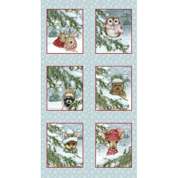24" X 44" Panel Magical Menagerie Animals Winter Blue Cotton Fabric D410.31
