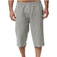 thumbnail image 1 of Pantalones de Lino Casual Suelto Cortado, Color Sólido Cordón Mezcla de Algodón para el Uso Diario, 1 of 8