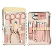 Pink Manicure Set-18 in 1 Stainless Steel Nail Care Set-Pedicure Kit & Toe Nail Cutter-Thick Nail Scissors Toiletries with Cuticle Trimmer