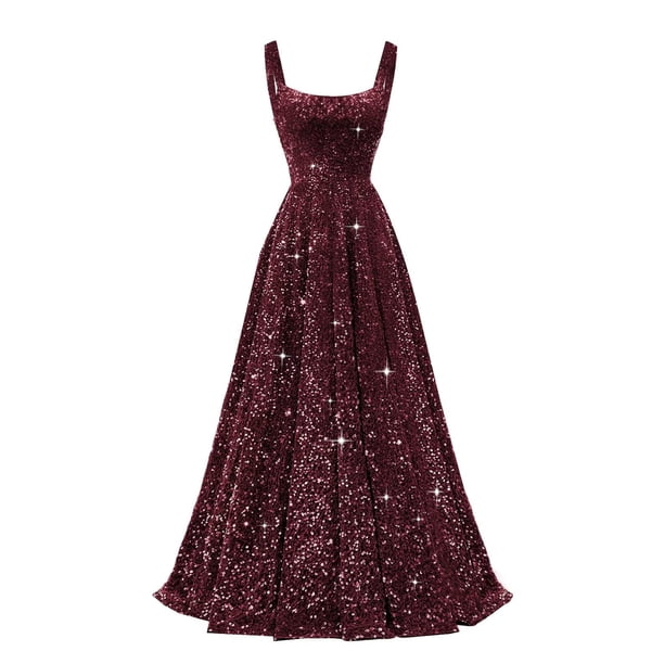 Vestido de fiesta Miao Duo con tirantes finos y lentejuelas en A, color  burdeos | Walmart en lnea