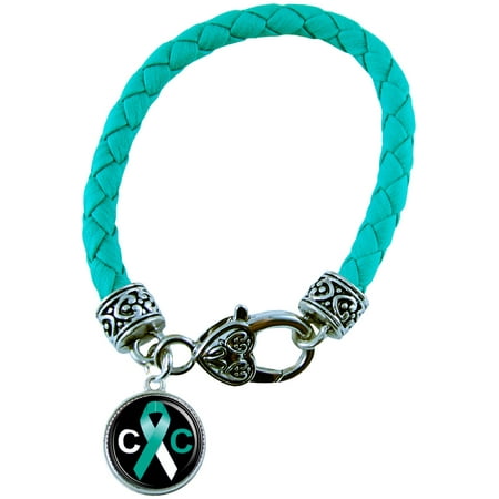 Limoges Jewelry Cancer Bracelets - Cervical Cancer Awareness Teal Leather Bracelet Jewelry