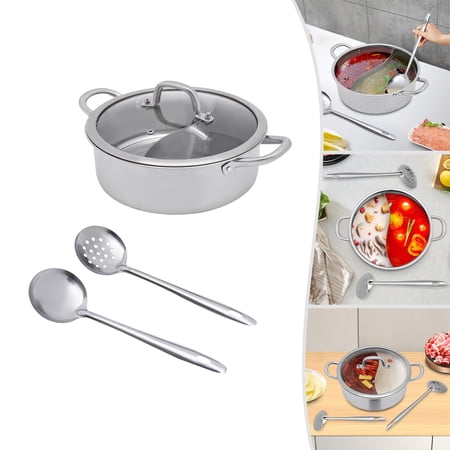 9.84*3.54in Stainless Steel Shabu Shabu Dual Sided Cooking Soup Hot Pot Silver W/Lid for Restaurants