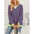 thumbnail image 6 of Women Striped Sweatshirts Oversized Crewneck Long Sleeve Shirts Y2K Pullover Top Fall Outfits Pink Green XL, 6 of 10
