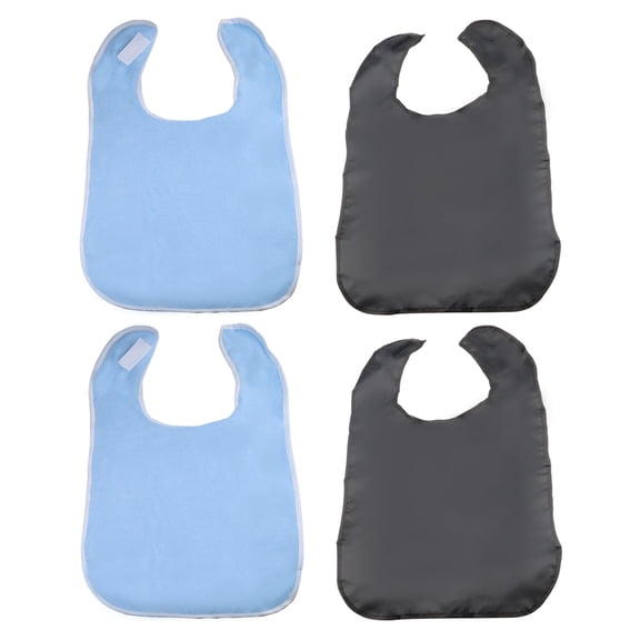 4 Pack Adjustable Adult Bibs for Elderly Women Men, Reusable Cloth Bibs, Soft Dining Clothing Protectors for Adults Senior Citizens Eating Machine Washable (Black & Blue)