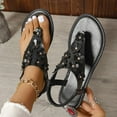 thumbnail image 7 of Xunlbb Clearance Sale Sandals! Glamorous Outdoors T-strap Flat Sandals Women Flower Decor Toe Post Thong Sandals, 7 of 7