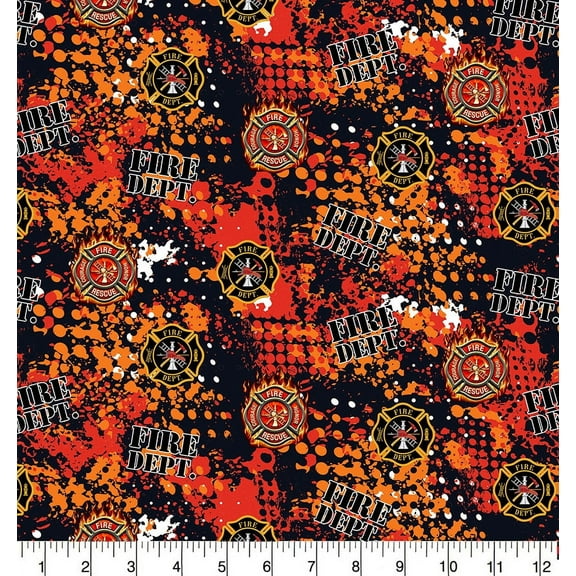 Fire Department Cotton Fabric by Sykel-Abstract Firefighter Logo
