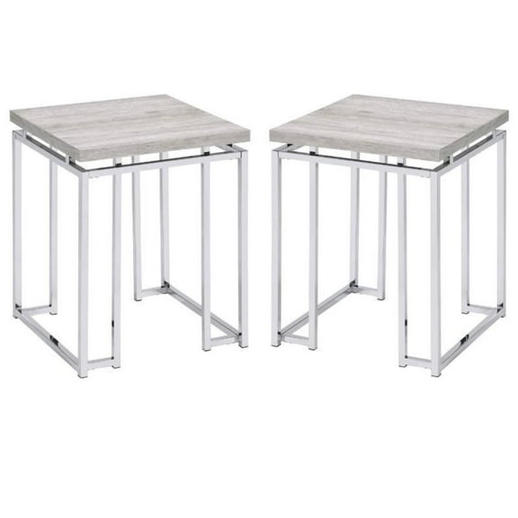 Home Square 2-Piece Furniture End Table Set in Natural Oak & Chrome