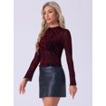 thumbnail image 3 of DARING DIVA Women's Glitter Mesh Mock Neck See Through Blouse S Red, 3 of 6