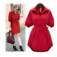 thumbnail image 3 of CAROOTU Robe Chemise Col en V Manches Amples Décontractées Couleur Unie Jupe de Base pour Filles, 3 of 7