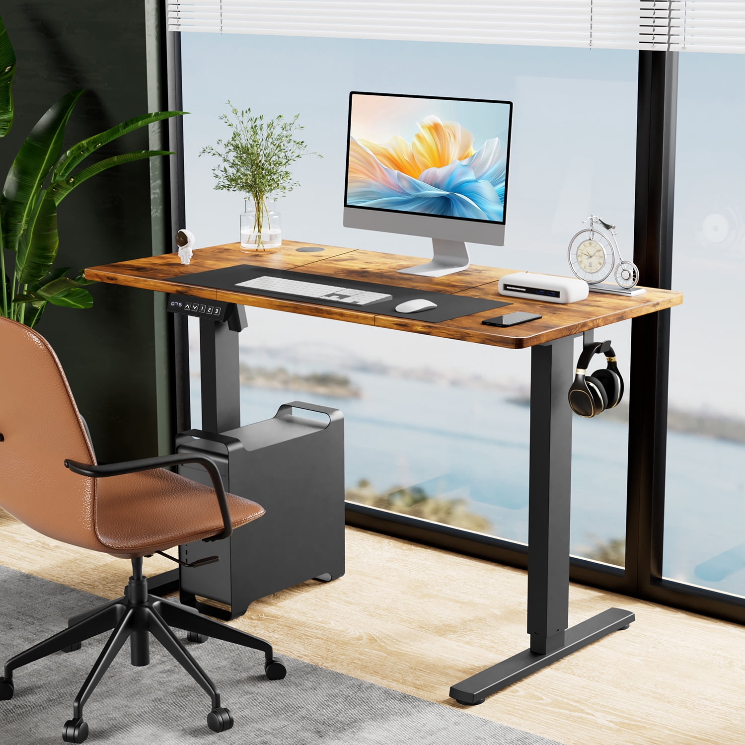 TINKLE WELL Updated Electric Standing Desk, 55 x 24'' Adjustable Height Electric Standing Computer Desk, Ergonomic Workstation with 3 Memory Controller, Bamboo Texture, Rust