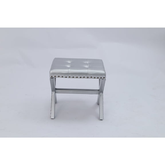 AC Pacific Modern Chic Vanity Stool X-Base Ottoman With Nailhead Trim (Set of 2)