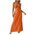 thumbnail image 2 of Bnwani Long Dresses for Women,Women's Dresses,Bandeau,Pleated,Side Split,Solid,Orange,L, 2 of 5
