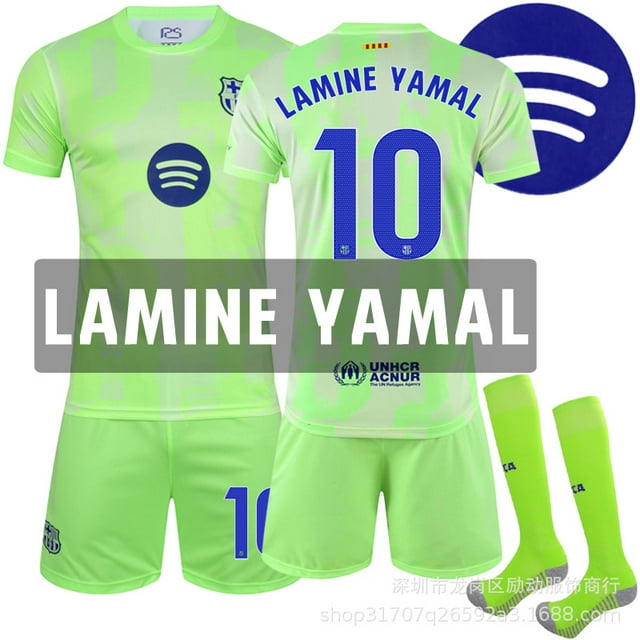2425 Green Barcelona New Advertising Second Away Football Sportswear #10 LAMINE YAMAL Copy Player Name Jersey