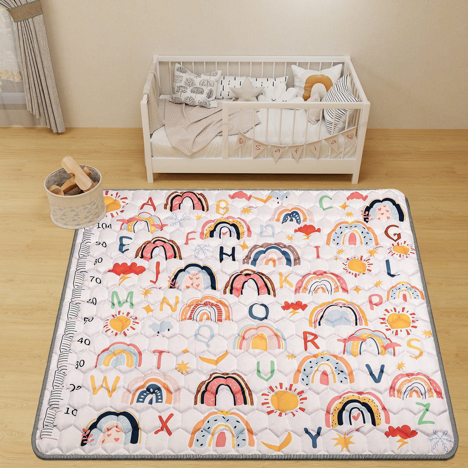 AKASISRUG Baby Play Mats for Floor, 50"x50" Boho Rainbow Play Mat for Playpen Playyards Thicken Soft Padding Foam Playmats for Babies Toddlers Infants Baby Crawling Mat Kids Play Mats Pad Tummy Time