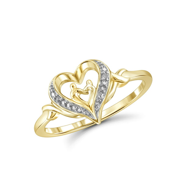 White Diamond Accent 14k Gold Over Silver Mother and Child Heart Ring ...