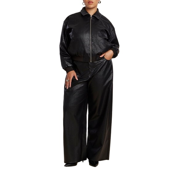 ELOQUII Women's Plus Size Faux Leather Pintuck Straight Leg Pant