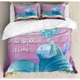 thumbnail image 1 of Once Upon a Time Duvet Cover Set Queen Size, A Storybook and Quote with Baby Whale Fantastic Ocean Tale Kids Cartoon, Decorative 3 Piece Bedding Set with 2 Pillow Shams, Multicolor, by Ambesonne, 1 of 3
