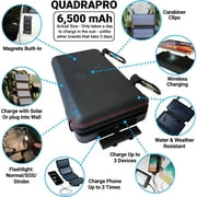 QuadraPro Solar Power Bank - 5.5W Solar 4-Panel Wireless Cell Phone Charger Compatible with iPhone, Android, Dual USB Power Bank Battery & Flashlight, Magnetic Mounts, Hanging Loops & Carabi