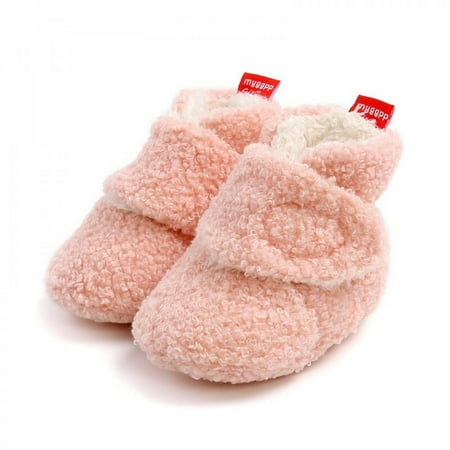 

Merotable Newborn Baby Boy Girls Snow Boots Solid Cashmere Plush Patchwork Boots Soft Bottom Warm Crib Shoes