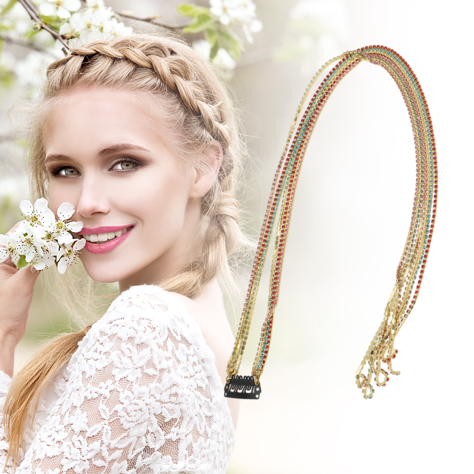 Unique Bargains Rhinestone Braided Hair Chain 1 Pc Colorful [Style 3 Rhinestone]