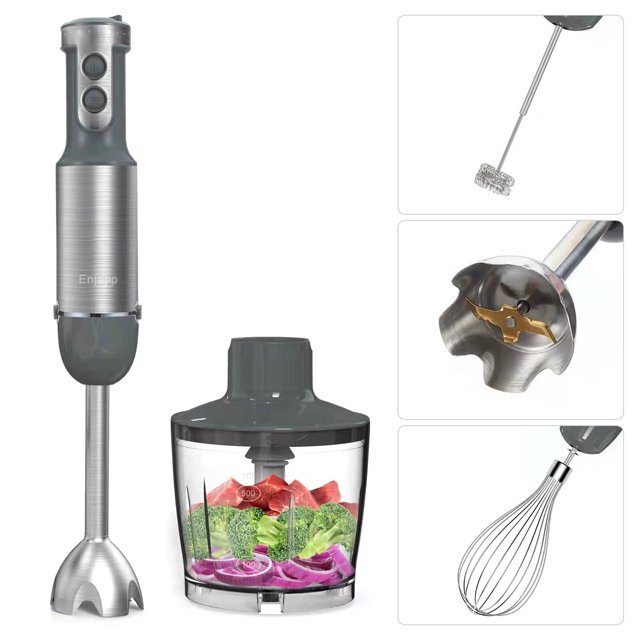 Amdohai Multi-Functional 5-in-1 Hand Blender Stick Blender Milk Frother Egg Whisk with Adjustable Speeds 500ml Food Grinder/ 600ml Container