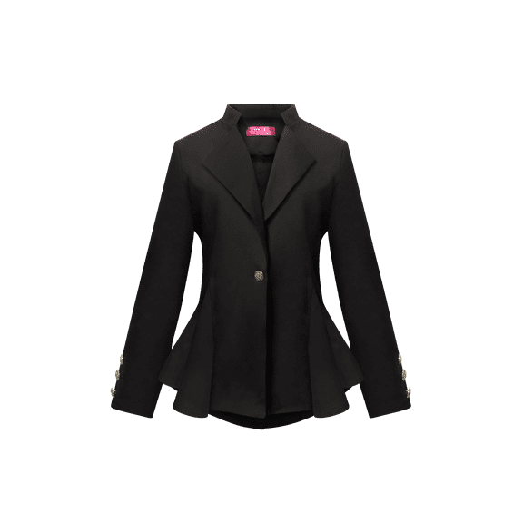 OrlyCollection Womens Peplum Blazer with Silver Buttons High Low Jacket (Black,Small)