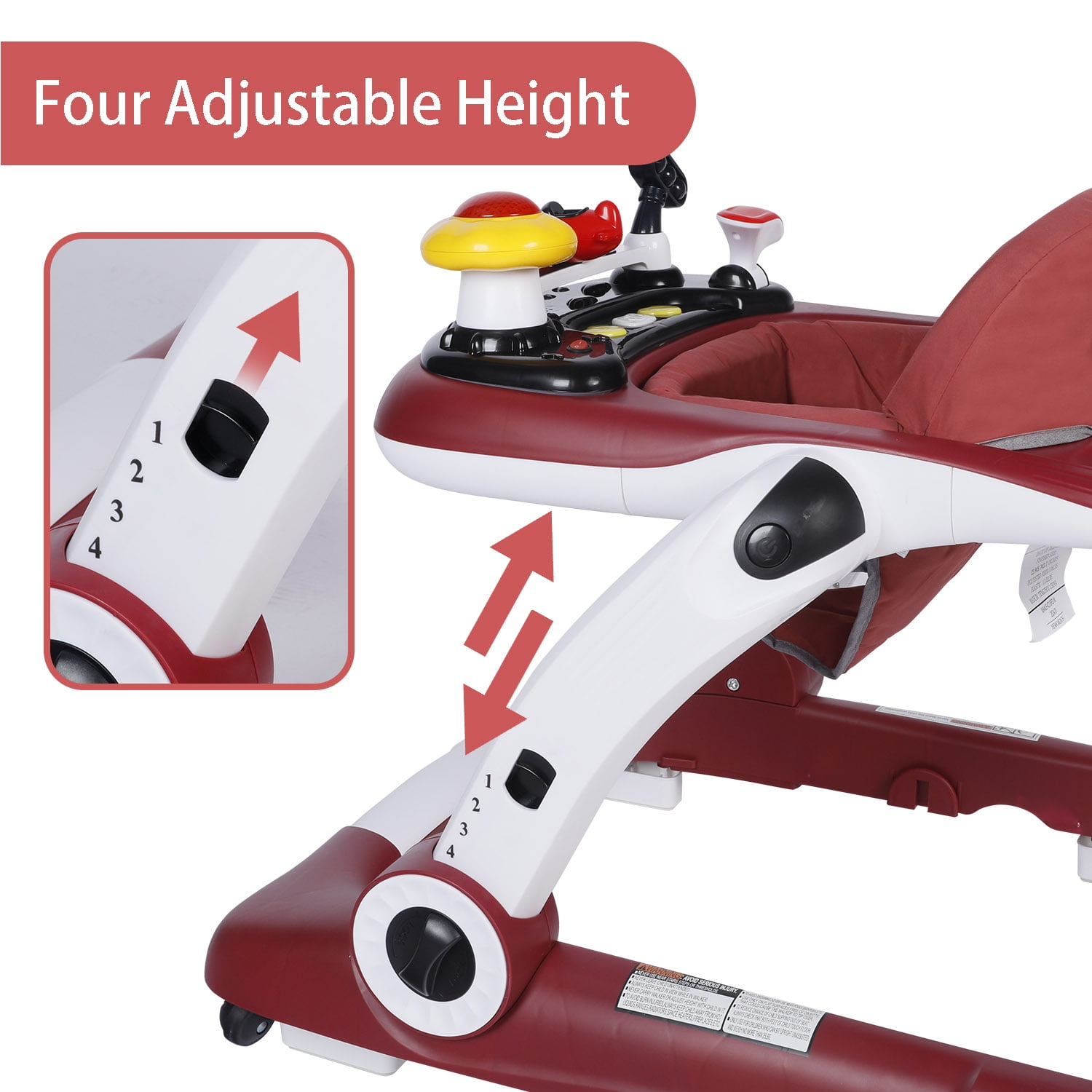 LINLUX Baby Walker w/ Music & Lights, Toddler Activity Walker w/ Seat, Red