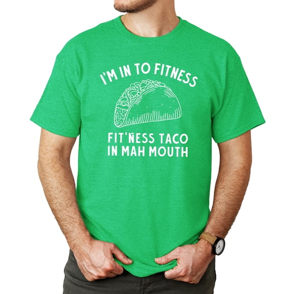 I'm In To Fitness T-Shirt for Men Funny Fit'Ness Taco In Mah Mouth Graphic Tee Vintage Green shirt Adult 2XL