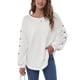 thumbnail image 1 of Camiseta de manga larga para mujer, cuello redondo, cómoda, suelta, tela suave, transpirable, agradable a la piel, Top blanco M, 1 of 8