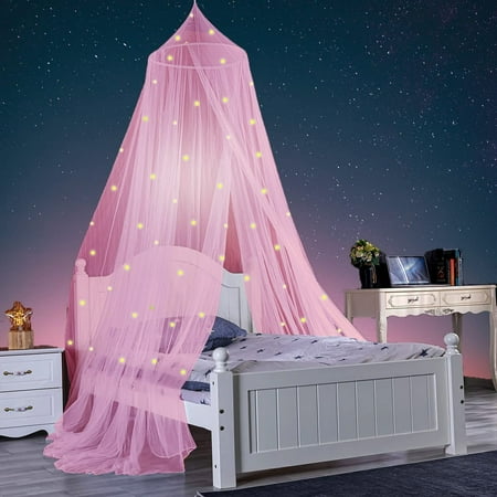

LA TALUS 1 Set Dome Bed Canopy Foldable Glow-in-the-dark Polyester Stars Princess Canopy Bed Room Decor Household Supplies Pink M