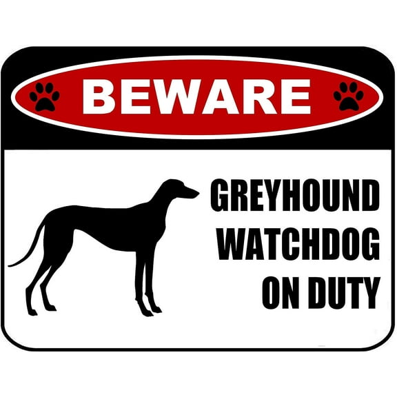 PCSCP Beware Greyhound Watchdog On Duty (Silhouette) 11.5 inch x 9 inch Laminated Dog Sign
