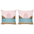 thumbnail image 1 of Graphic Beach Throw Pillow Cushion Cover Pack of 2, Marine Landscape with Bay and Abstract Pastel Sunset Sky, Zippered Double-Side Digital Print, 4 Sizes, Rose Cocoa, by Ambesonne, 1 of 2