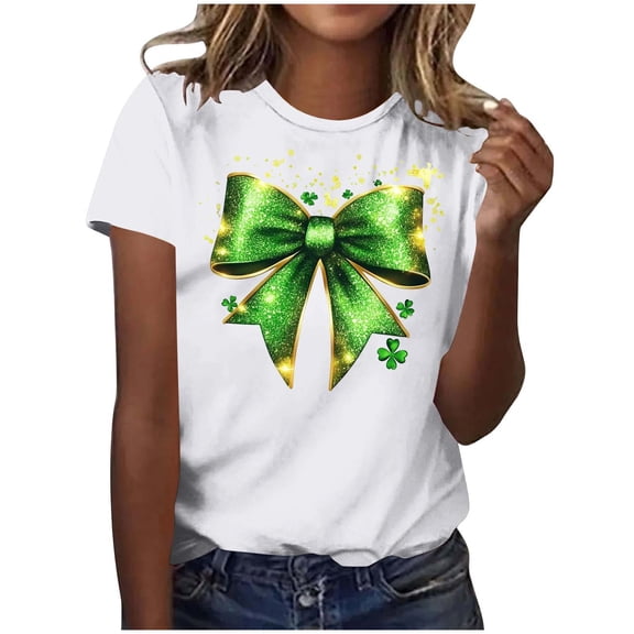 Funny St Patricks Day Shirts for Women Funny Graphic Shirt Comfy Casual Crewneck Short Sleeve Tee Shirts Tops (XL, White)