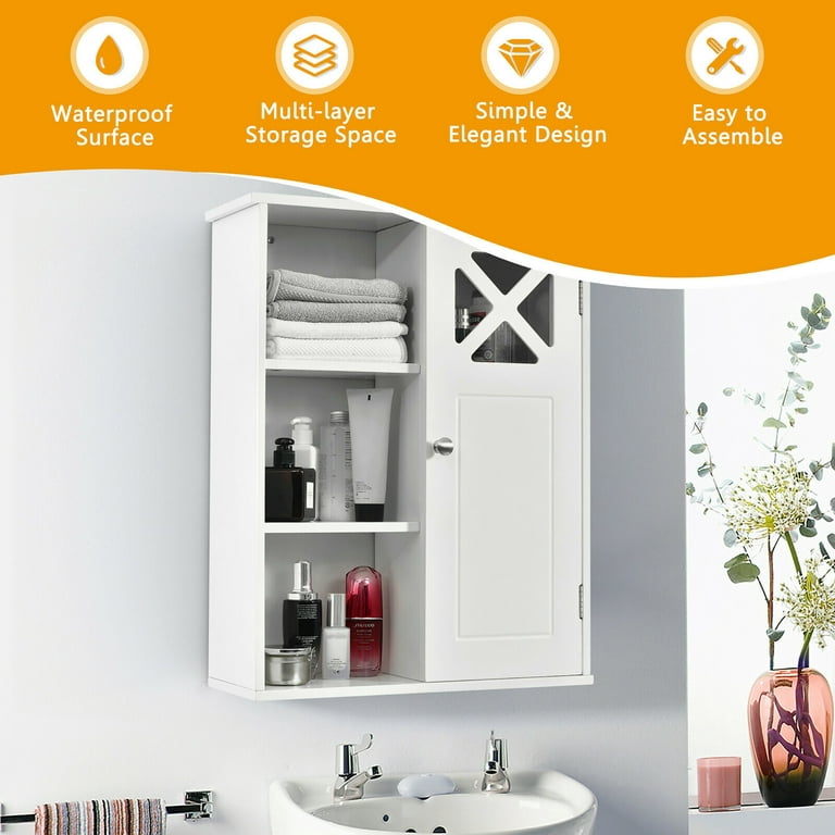 Costway Wall-Mounted Cabinet Bathroom Storage 2-Tier Shelf Multipurpose  Organizer White 