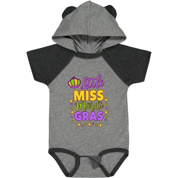 Inktastic Little Miss Mardi Gras with Crown and Dots Girls Baby Bodysuit