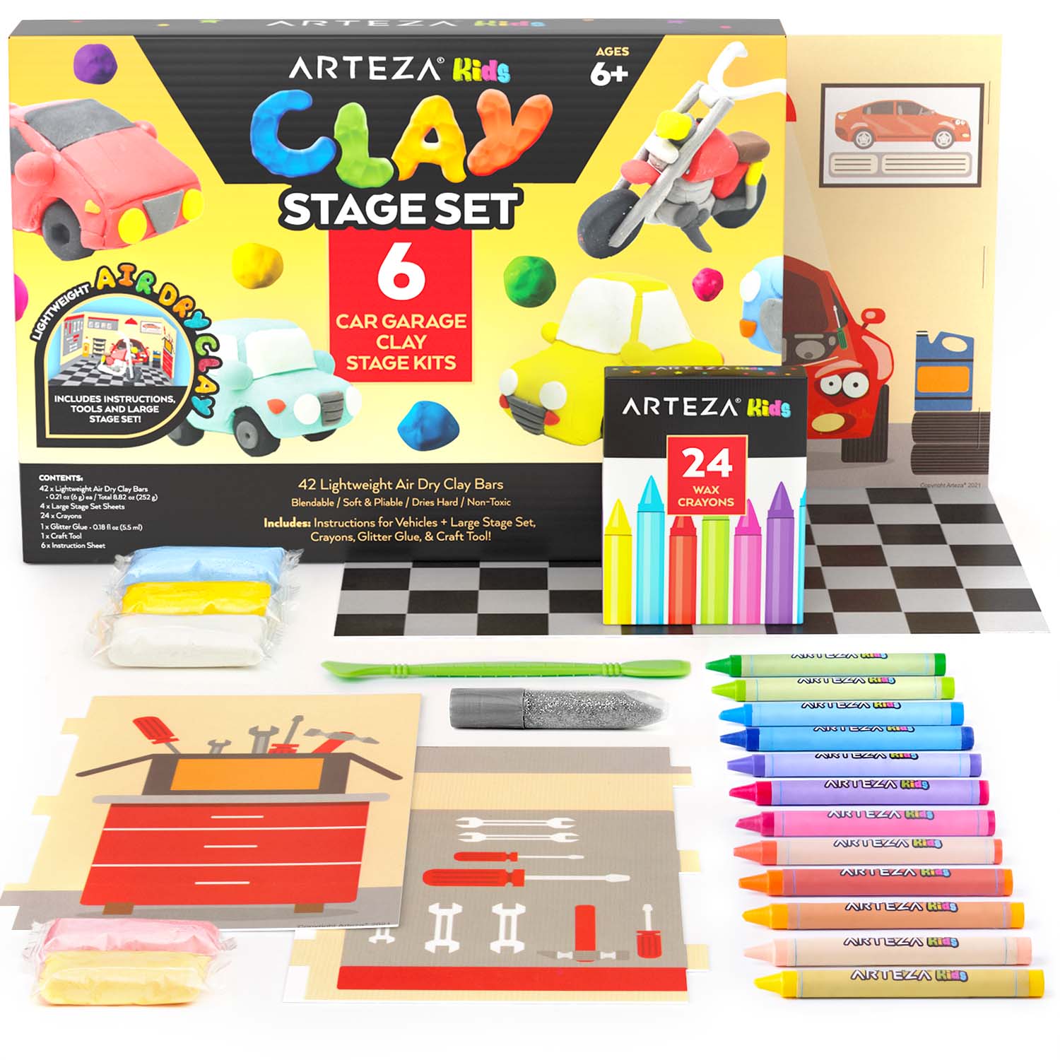 Arteza Kids Car Garage Medium Stage Clay Kit 72 Pieces