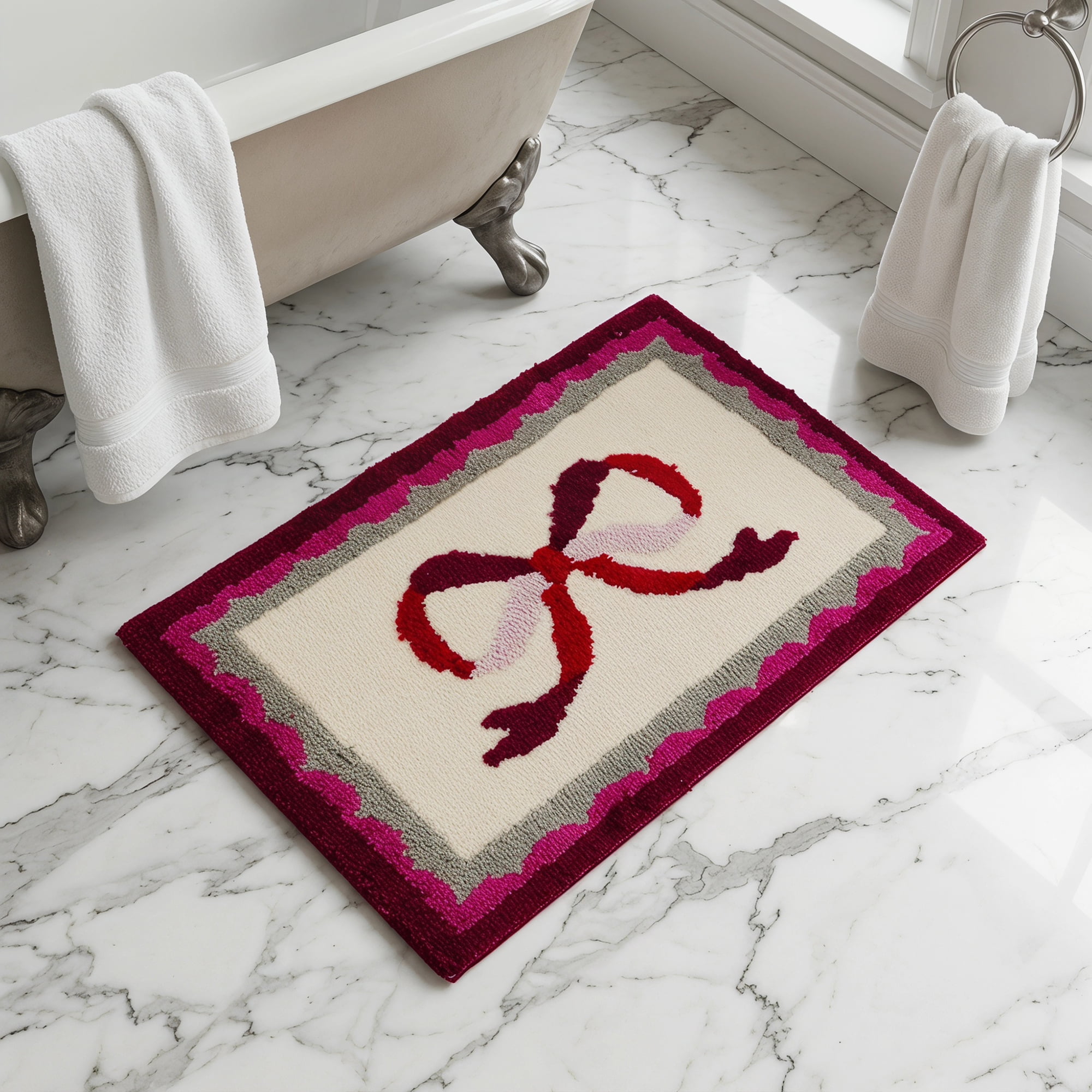 Unique Bargains Aesthetic Printed Ultra Soft Absorbent Shaggy Bath Mat Red 32" x 20"