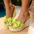 thumbnail image 2 of Pandaie Women's Open Toe Wedge Espadrilles Sandals Suede Bowknot Platform Slip on Slides Summer Beach Vacation Shoes Green 6, 2 of 9