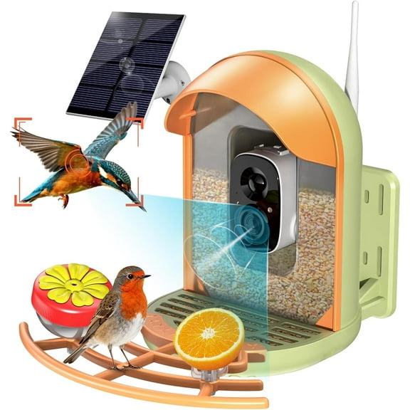 Bird Feeder with Camera, 2K HD Camera Birds Feeder with AI Recognition, Solar Powered Birdfeeder Cam with Night Vision, IP65 Outdoor Backyard Birds Watching, Gift for Bird Lovers – Light Green