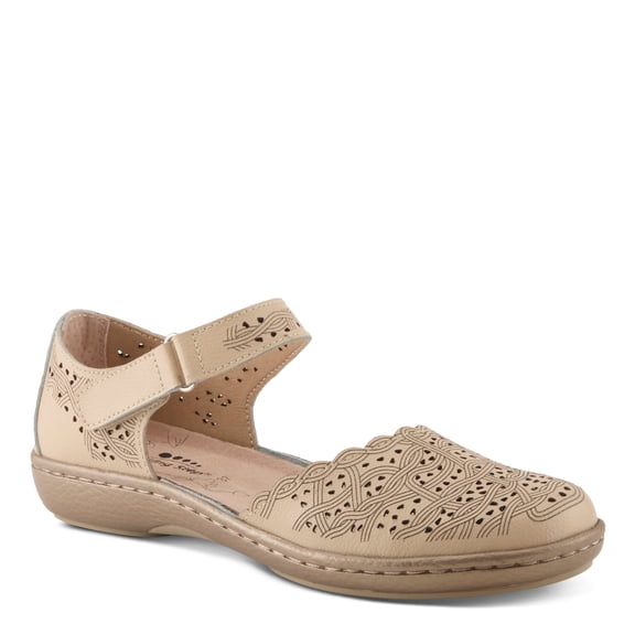 Spring Step Women's SABRIYE Leather Mary Jane Shoes – Laser-Cut Design, Adjustable Hook-and-Loop Closure, Padded Comfort, Flexible Sole